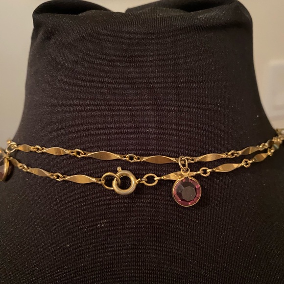 Long Layering Gold Chain Necklace with Purple Glass Beads - Picture 6 of 9